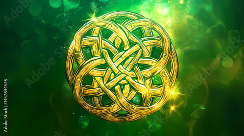 Legendary irish luck celtic knotwork design green background gold lettering. [Neon Fables] | Lightfox Spirits | luminous trickster. Illustration