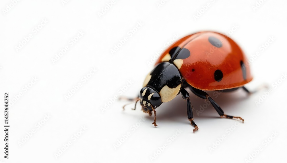 Close-up of a single ladybug on white background, white, isolated, coccinellidae Close-up of a single ladybug on white background, white, isolated, coccinellidae