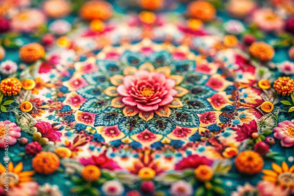 Obraz premium Boho Digital Floral Tech Pattern: Tilt-Shift Miniature Illustration