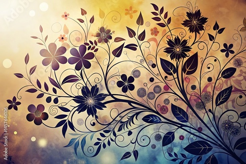 Boho Floral Ink Silhouette School Wallpaper Design - Elegant Backdrop