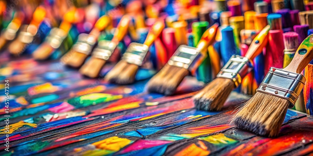 Fototapeta premium Bold Graffiti Paintbrush Strokes on Geometric Pattern - Tilt-Shift Photography