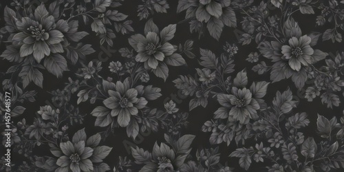 Wallpaper Mural Elegant charcoal small floral wallpaper  Intricate leaf and blossom design repeats seamlessly , interior, aesthetic Torontodigital.ca