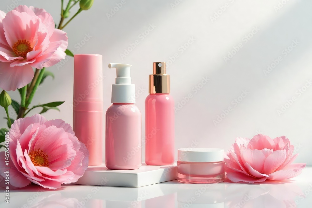 Luxurious cosmetics on pristine white background, shot, luxury, tube Luxurious cosmetics on pristine white background, shot, luxury, tube