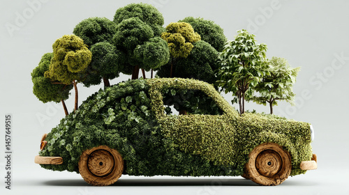 Obraz na płótnie A car crafted from green leaves speeds forward, symbolizing eco-friendly transportation, renewable energy, and sustainable innovation in motion toward a cleaner environmental future.
w salonie
