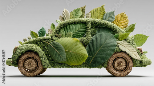 Obraz na płótnie A car crafted from green leaves speeds forward, symbolizing eco-friendly transportation, renewable energy, and sustainable innovation in motion toward a cleaner environmental future.
w salonie
