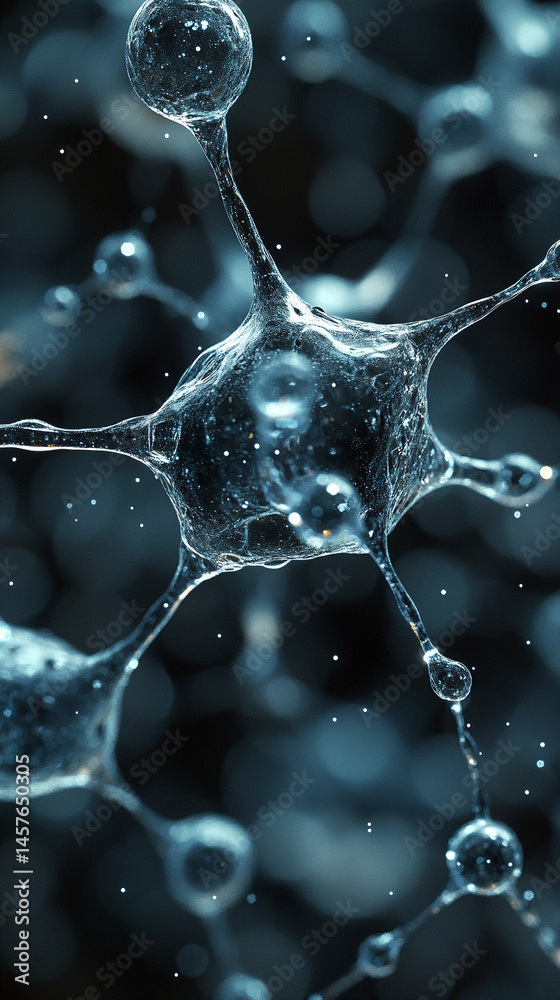 Close-up macro of a nanotechnology molecular fiber reveals intricate structure and interconnections, symbolizing innovation in advanced science, material engineering, biotechnology, and medicine.
