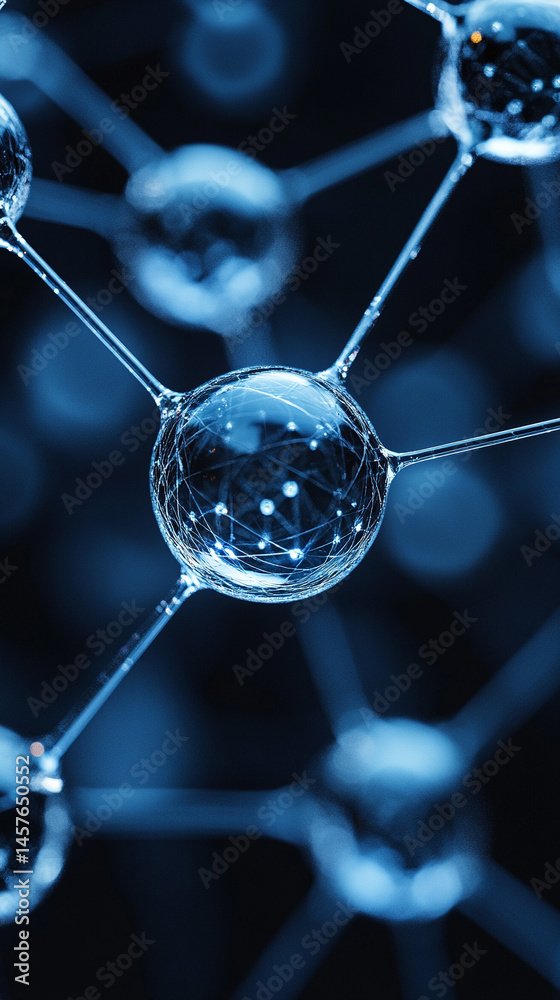 Close-up macro of a nanotechnology molecular fiber reveals intricate structure and interconnections, symbolizing innovation in advanced science, material engineering, biotechnology, and medicine.