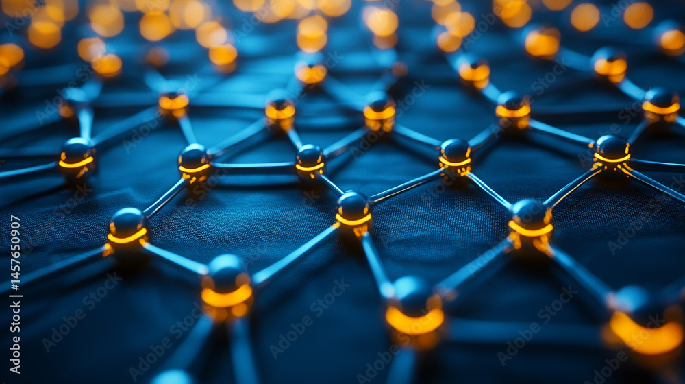 Close-up macro of a nanotechnology molecular fiber reveals intricate structure and interconnections, symbolizing innovation in advanced science, material engineering, biotechnology, and medicine.