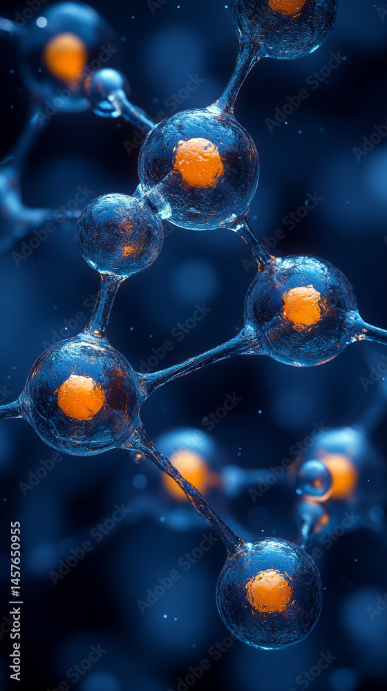 Close-up macro of a nanotechnology molecular fiber reveals intricate structure and interconnections, symbolizing innovation in advanced science, material engineering, biotechnology, and medicine.