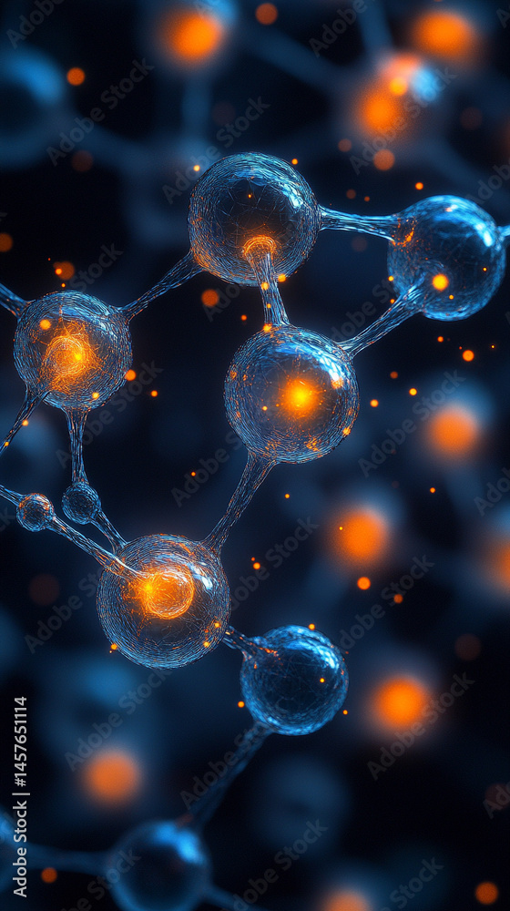 Close-up macro of a nanotechnology molecular fiber reveals intricate structure and interconnections, symbolizing innovation in advanced science, material engineering, biotechnology, and medicine.