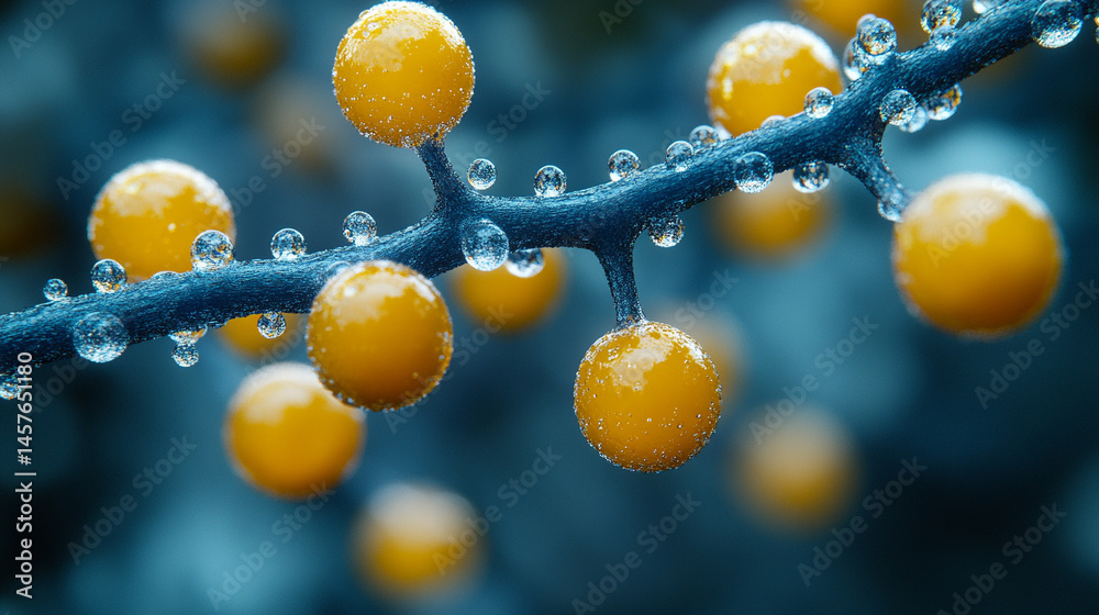 Close-up macro of a nanotechnology molecular fiber reveals intricate structure and interconnections, symbolizing innovation in advanced science, material engineering, biotechnology, and medicine.
