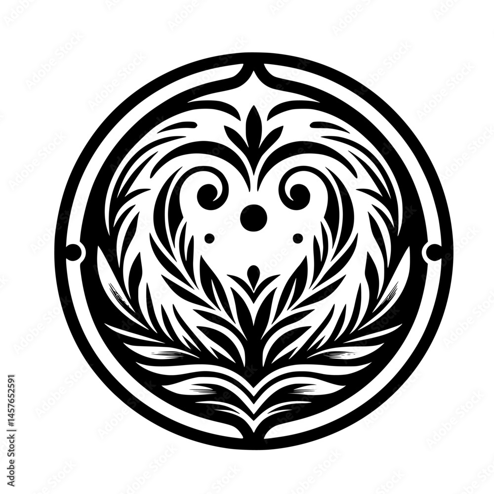 Fototapeta premium Ornate Black and White Floral Medallion Design