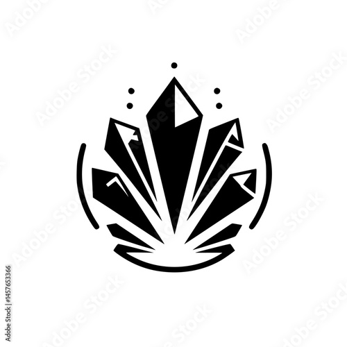 Abstract Black Crystal Emblem on White, Geometric Design