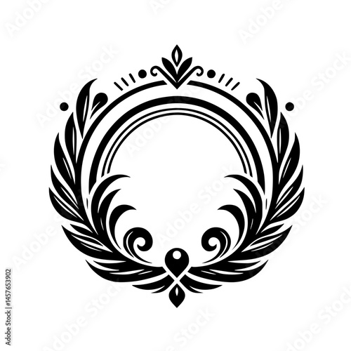 Elegant Black & White Floral Wreath Vector Graphic