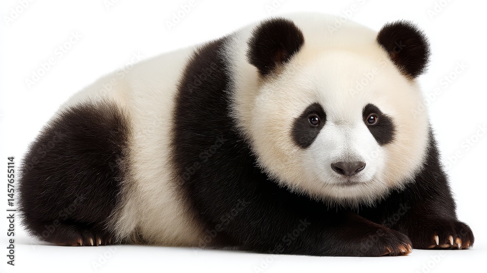 Fototapeta premium Adorable panda bear relaxing in its natural habitat, a captivating wildlife portrait