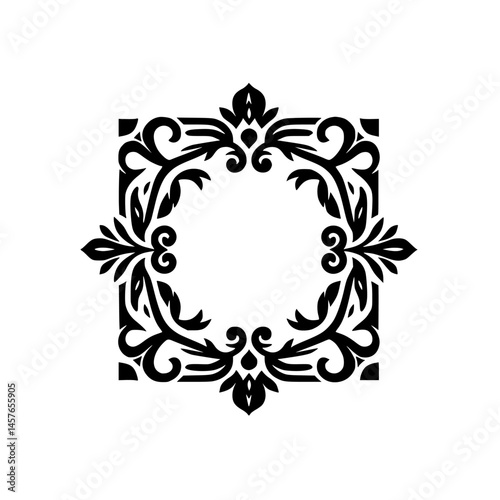 Elegant Black and White Floral Square Frame, Decorative Ornament