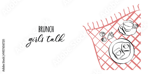 Hand drawn coquette breakfast doodles. Vintage cute symbols with la dolce vita aesthetic in simple crayon and sketch style. Trendy art for menus and wedding invitations. Chalk vector illustration