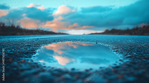 A small puddle on the ground reflects a vivid blue sky above, symbolizing optimism, clarity, and the promise of a brighter future despite humble or overlooked beginnings.

