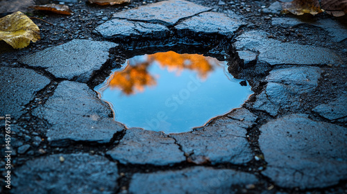 Obraz na płótnie A small puddle on the ground reflects a vivid blue sky above, symbolizing optimism, clarity, and the promise of a brighter future despite humble or overlooked beginnings.
w salonie