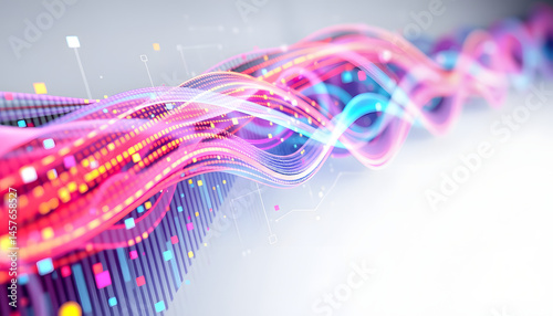 Colorful abstract digital data streams on white, concept of information technology dynamics. 3D Rendering, watercolor. isolated with white highlights