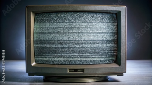Distorted static display on old CRT monitor screen , television, distorted screen,  television