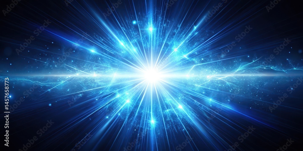 Fototapeta premium Electric light burst on dark canvas, electric spark, bright blue light