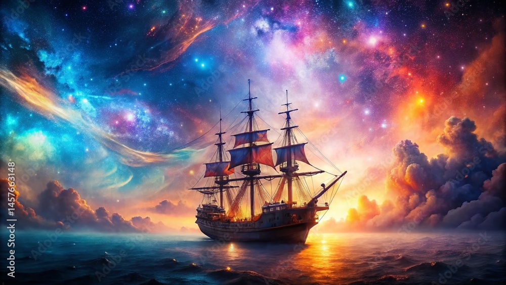 Cosmic Corsair: A Double Exposure of Pirate Ship and Nebula Cosmic Corsair: A Double Exposure of Pirate Ship and Nebula