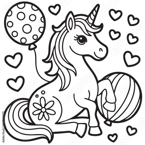 Free vector cute coloring book with unicorn -unicorn love coloring pages 