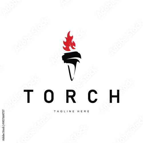 illustration of a vintage retro minimalist design of a torch logo with a black silhouette as a brand symbol template for a business or product