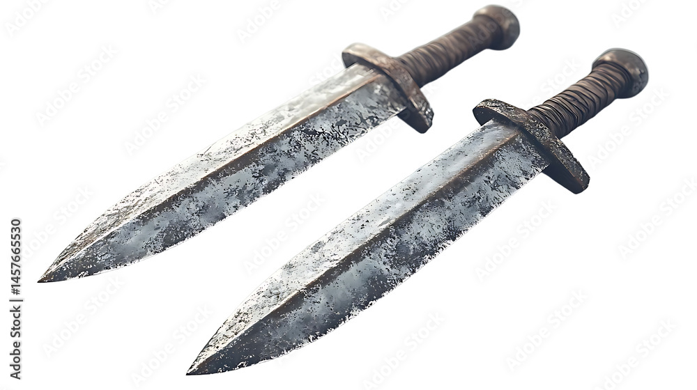 Pair of Ancient Decorative Daggers with Intricate Handles and Weathered Blades for Collectors and Enthusiasts Pair of Ancient Decorative Daggers with Intricate Handles and Weathered Blades for Collectors and Enthusiasts