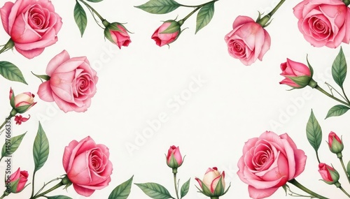 Delicate watercolor rose buds repeat in a soft, romantic pattern , floral design, nature