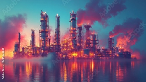 Wallpaper Mural Refined Industry at Dusk: A Breathtaking Panorama of Industrial Might Torontodigital.ca