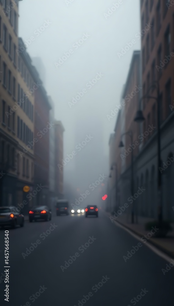 Fototapeta premium foggy city street with cars driving down it