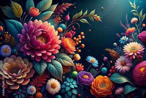 Dark Night Floral Designs: Intricate Textures & Rule of Thirds Composition