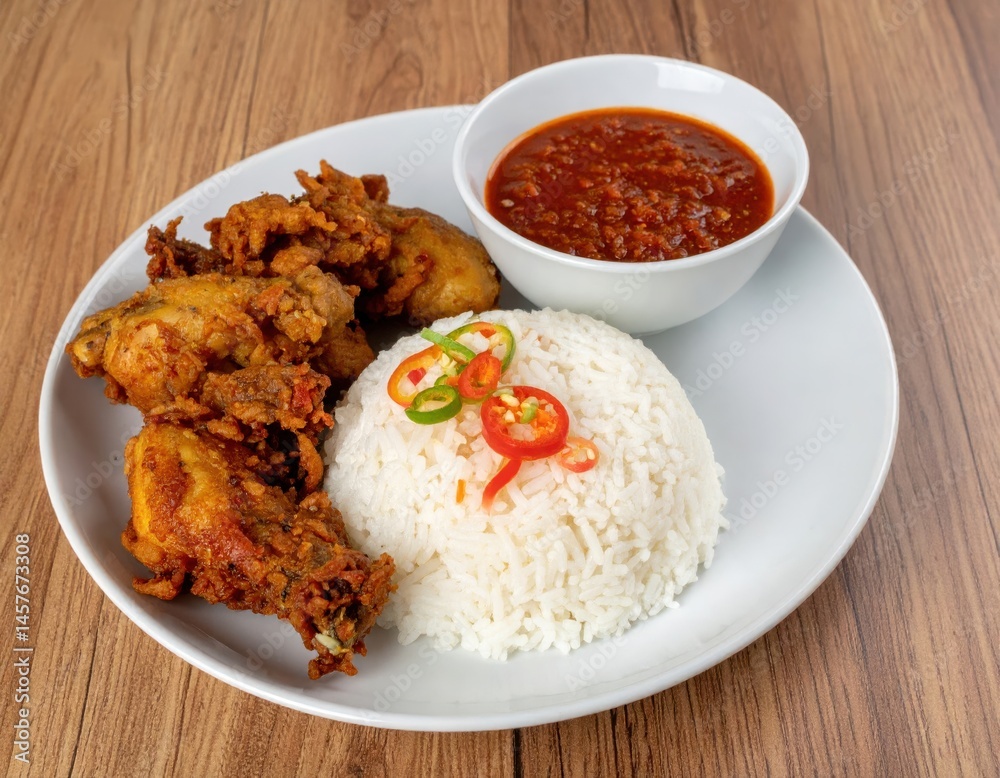 Ayam Goreng Lengkuas Served with Rice and Sambal Ayam Goreng Lengkuas Served with Rice and Sambal