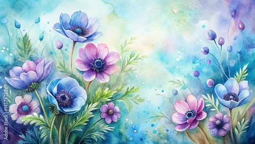Delicate Watercolor Anemones: Baby Blue & Lilac Meadow Flowers