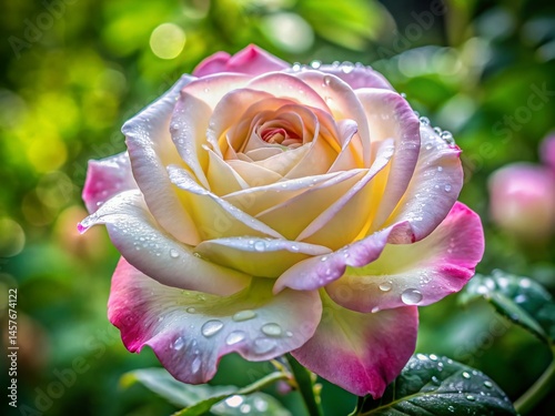 Delicate White and Pink Garden Roses in a Candid Bloom