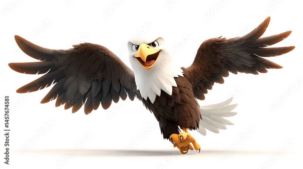 Obraz premium Cartoon eagle in flight against a white background.
