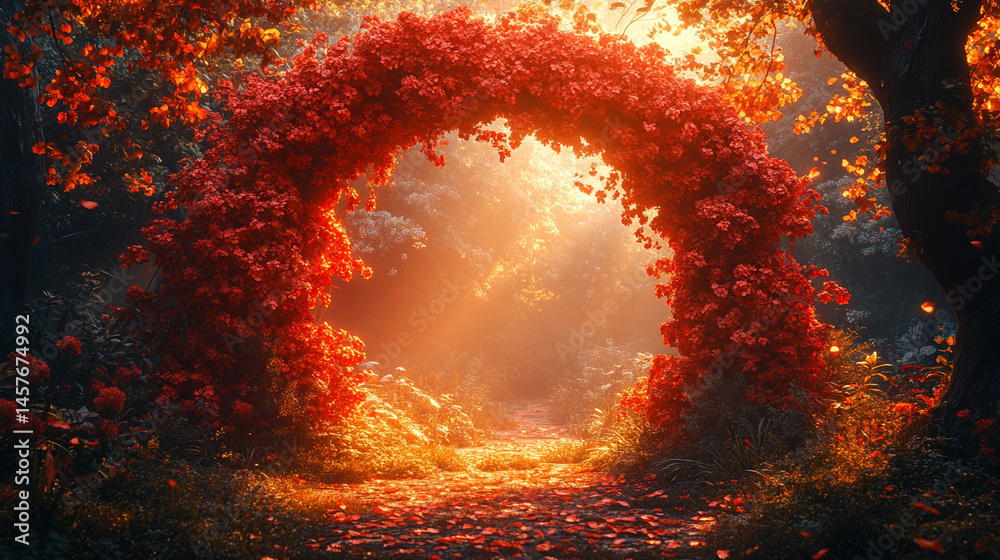 Fairytale garden with vibrant floral arches creates a whimsical path through nature's beauty, inspiring wonder, joy, and peaceful escape into a magical and serene world of enchantment.