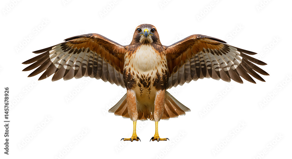 Majestic red-tailed hawk with outstretched wings on a clean white background Majestic red-tailed hawk with outstretched wings on a clean white background