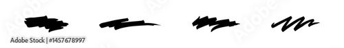 Four abstract ink shapes, expressing dynamic motion and brush strokes of varied intensity, graphic resource, element for text on a transparent background