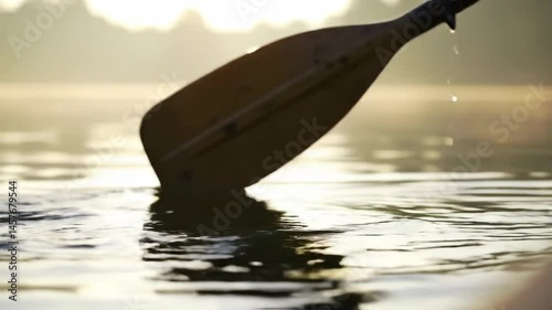 Paddle dipping in calm waters for recreation and travel imagery 150 200 characters