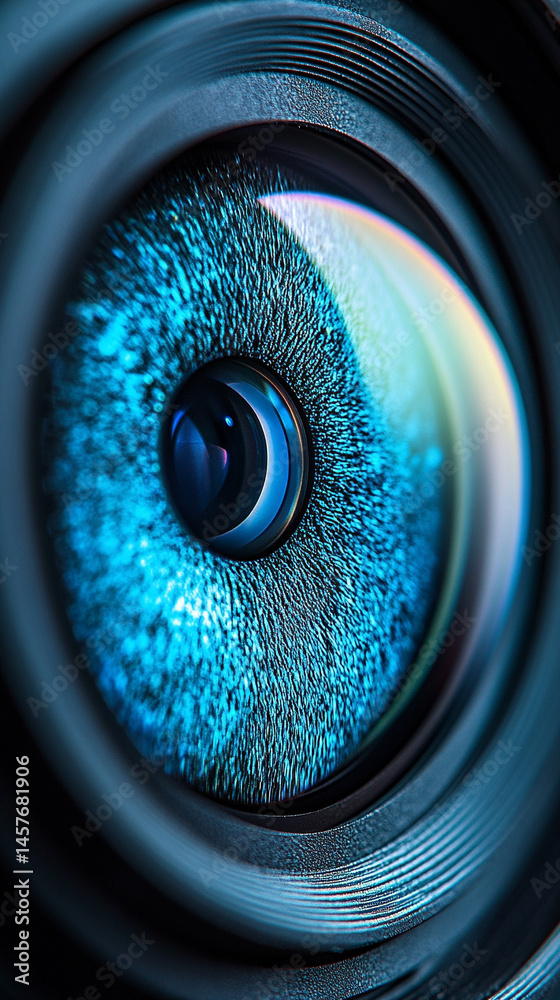 Macro close-up of a new smartphone camera lens gleaming under light, symbolizing cutting-edge technology, digital vision, and the power of modern communication in a connected world.