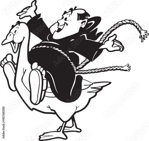 illustration sketch caricature silhouette of monk priest lifting duck
