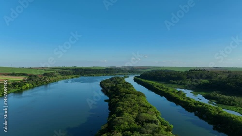 Wallpaper Mural flight over a stretch of waterway on the Tiete River on a sunny day Torontodigital.ca