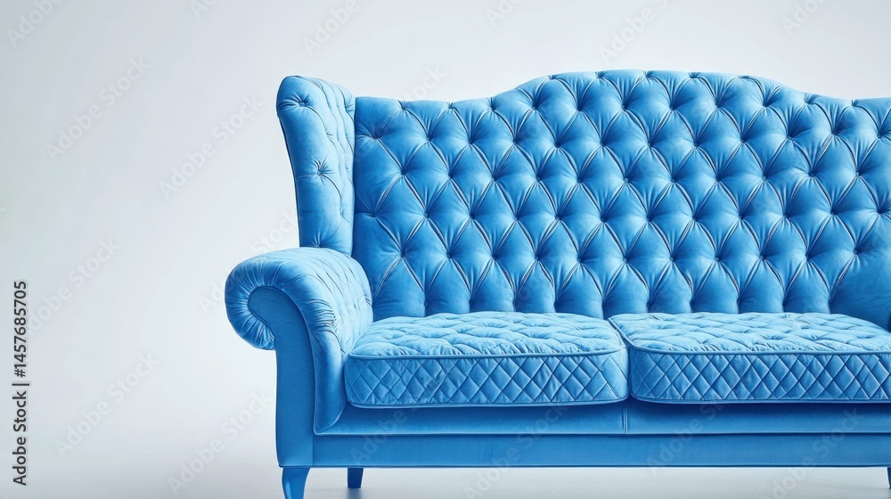 Fototapeta premium Classic blue velvet sofa with tufted back