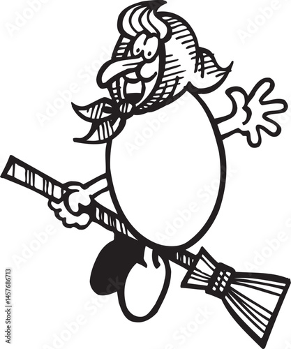 silhouette caricature illustration of a witch using a broomstick