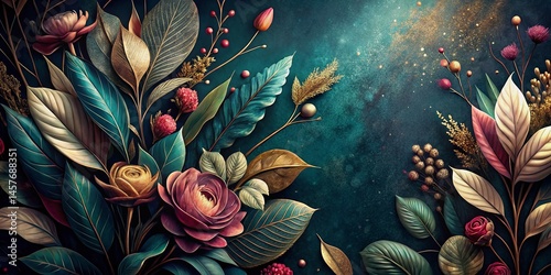 Elegant Botanical Illustration Velvet Glitter Background - Long Exposure Photography