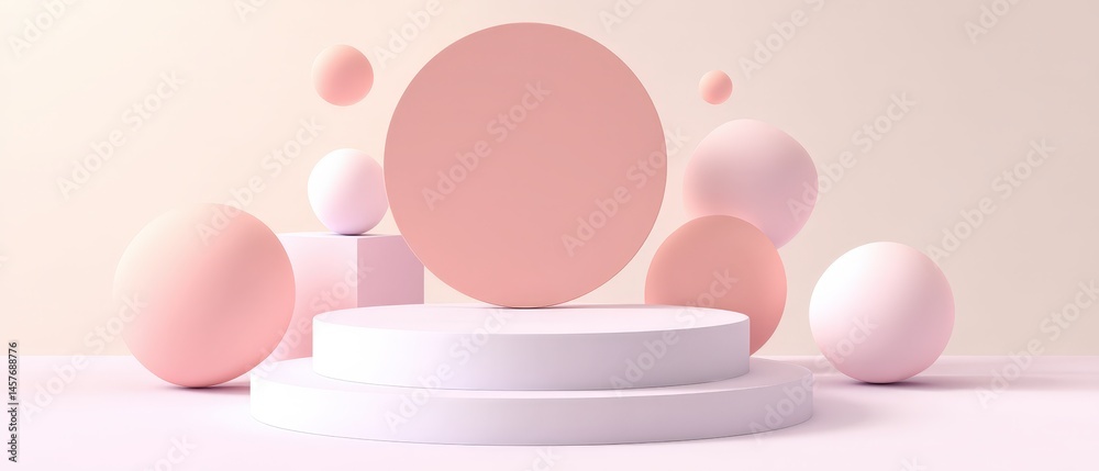 Minimalistic pastel pink geometric shapes on podium. Minimalistic pastel pink geometric shapes on podium.