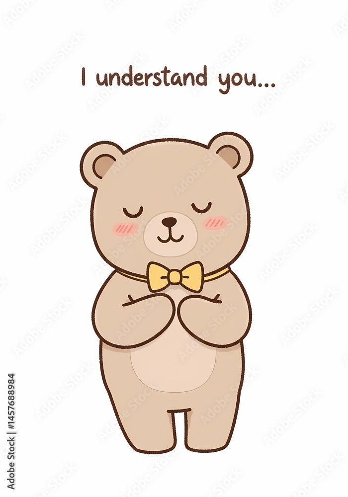 Fototapeta premium Gentle empathy: Expressing understanding with a comforting teddy bear illustration and a message of connection and supportive feelings through a simple design